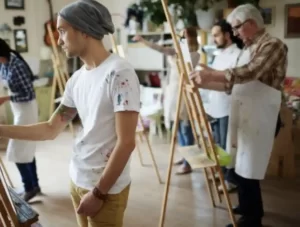 students in art class